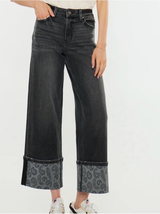 KanCan Denim - KanCan Black Wash High Rise Wide Leg Cropped Denim